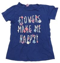 Tmavomodré tričk s nápisem a kytičkami Dopodopo