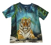 Modro-černé tričko s tygrem a listy H&M