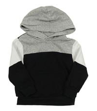 Černo-šedo-bílá mikina s kapsou a kapucí H&M
