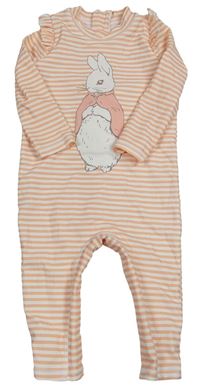 Broskvovo-bílý pruhovaný UV overal s králíčkem - Peter Rabbit a volánky M&S