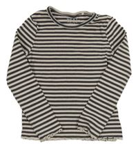 Tmavošedo-světlepudrové pruhované žebrované triko Next