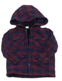 Tmavomodro-vínová kostkovaná zateplená košilová bunda s kapucí zn. F&F