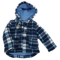 Nové - tmavomodro-modro-bílý kostkovaný fleecový zateplený kabátek s kapucí 