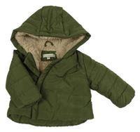 Khaki prošívaná šusťáková zimní bunda s kapucí POCOPIANO