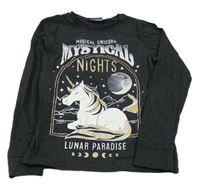 Tmavošedé melírované triko s jednorožcem C&A