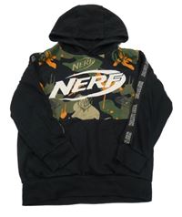 Černo-army mikina s logem a kapsou a pruhem a kapucí NERF