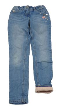 Světlemodré skinny podšité rifle se srdíčky a flitry C&A