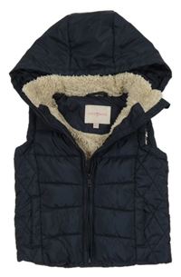 Tmavomodrá prošívaná šusťáková zateplená vesta se srdíčkem
