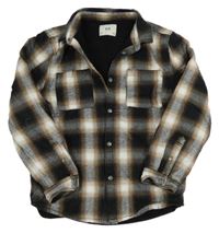 Černo-bílo-hnědá kostkovaná podšitá košilová bunda C&A