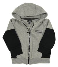 Šedo-černá melírovaná propínací mikina s logy a kapucí Firetrap