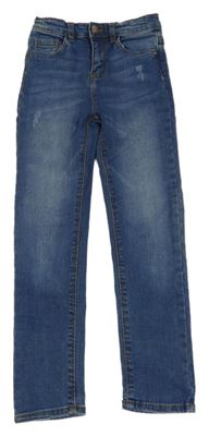 Modré slim teplákové rifle ošoupaného vzhledu Vertbaudet