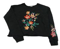 Černá crop mikina s kytičkami H&M