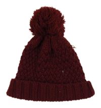 Vínová žebrovaná pletená čepice s bambulí MINOTI