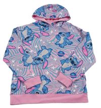 Růžovo-modrá vzorovaná mikina se Stitchem a kapucí PRIMARK