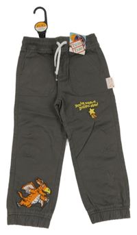 Nové - tmavošedé cuff plátěné kalhoty s obrázkem - Dráček Zog Tu