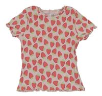Světlerůžové žebrované tričko s jahůdkami Kiki&Koko