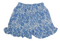Bílo-modré kytičkované vzorované kraťasy s volánky St. Bernard