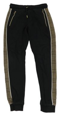 Černo-béžové tepláky se vzorem a pruhy George