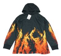 Nové - černošedá mikina s plamínky a kapucí Next