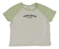 Bílo-světleolivové crop tričko s nápisy H&M