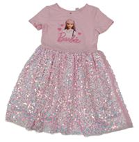Světlerůžové šaty s tylovou pajetkovou sukní a Barbie H&M