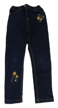 Tmavomodré skinny teplákové rifle s kytičkami SeRGeNT MaJoR