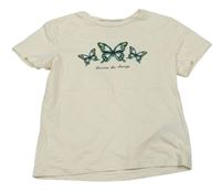 Krémové tričko s motýlky a nápisy H&M
