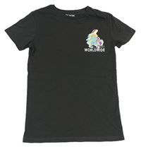 Tmavošedé tričko s potiskem Peacocks