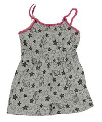 Šedý melírovaný bavlněný kraťasový overal s hvězdami a jednorožci Matalan
