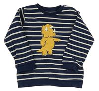 Tmavomodro-bílá pruhovaná mikina s dinosaurem M&S