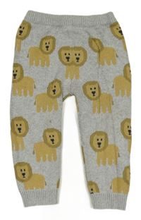 Šedé melírované pletené tepláky s lvy