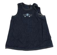 Tmavomodré riflové šaty s výšivkami květů