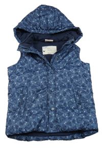 Tmavomdorá květovaná šusťáková zateplená vesta s motýly a kapucí Topolino