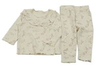 2set - Krémové květované žebrované triko s volánem + legíny