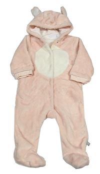 Růžovo-bílá chlupatá podšitá kombinéza s kapucí Liegelind