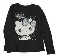 Antracitové triko s Hello Kitty a kamínky Tu