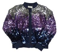 Stříbrno-lila-tmavomodrá flitrová propínací podšitá mikina H&M