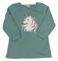 Zelená tepláková šatová tunika s jednorožcem Kiki&Koko