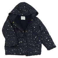 Tmavomodrá šusťáková zimní bunda s hvězdami a kapucí Primark