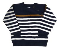 Tmavomodro-bílý svetr s pruhy