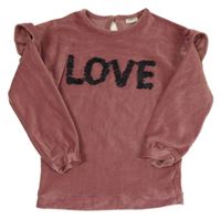 Starorůžová žebrovaná sametová mikina s nápisem a volánky F&F