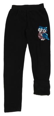 Černé zateplené legíny se sovou z překlápěcích flitrů