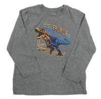 Tmavošedé melírované triko s dinosaurem Primark