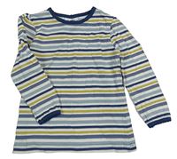 Modro-bílo-olivové pruhované třpytivé triko Topolino