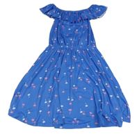 Modré šaty s palmami a volánkem Y.F.K.