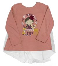 Starorůžové triko s dívkou a květinami Kiki&Koko