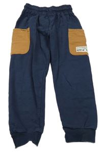 Tmavomodro-hnědé tepláky s kapsami Little Kids