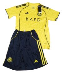 Nové - Žluté sportovní funkční tričko s nášivkou + tmavomodré kraťasy Adidas