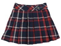 Tmavomodro-červeno-růžová kostkovaná skládaná sukně C&A