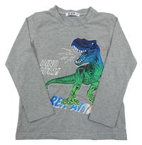 Šedé melírované triko s dinosaurem